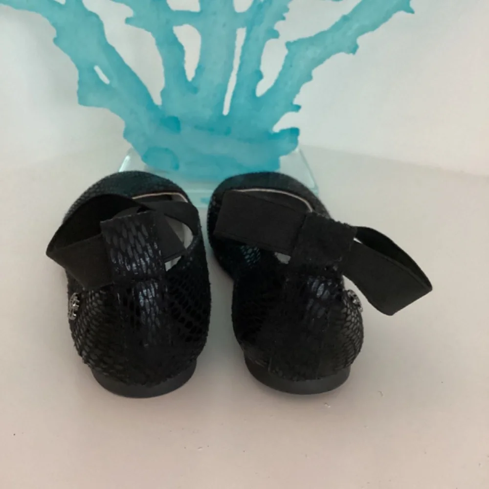 Jessica Simpson Girls Maddie Sz 3 Criss Cross Ballet Flats Shoes Black Printed